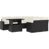 vidaXL 9-delige tuinmeubelset met kussens, zwart, polyrotan
