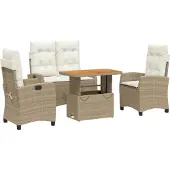 vidaXL 4-delige Tuinset met kussens poly rattan beige