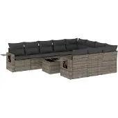 vidaXL 11-delige Loungeset met kussens poly rattan grijs