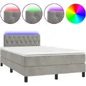 Syfax Boxspring met matras en LED fluweel lichtgrijs 120x190 cm