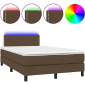 vidaXL Boxspring met matras en LED stof donkerbruin 120x190 cm