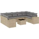 vidaXL 10-delige Loungeset met kussens poly rattan beige