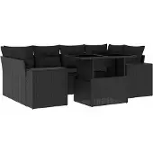 vidaXL 7-delige Loungeset met kussens poly rattan zwart
