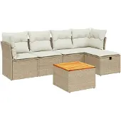 vidaXL 6-delige Loungeset met kussens poly rattan beige