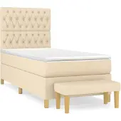 vidaXL Boxspring met matras stof crèmekleurig 90x200 cm