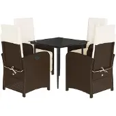 vidaXL 5-delige Tuinset met kussens poly rattan bruin