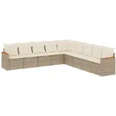 vidaXL 9-delige Loungeset met kussens poly rattan beige