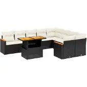 vidaXL 10-delige Loungeset met kussens poly rattan zwart
