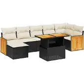 vidaXL 8-delige Loungeset met kussens poly rattan zwart