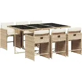 vidaXL 7-delige Tuinset met kussens poly rattan beige