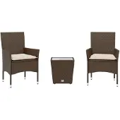 vidaXL 3-delige Bistroset met kussens poly rattan en glas bruin