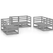 vidaXL 6-delige loungeset voor de tuin, grijs, massief grenenhout