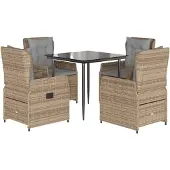 vidaXL 5-delige Tuinset met kussens poly rattan beige
