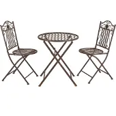 En.casa Bistroset Biella metaal tuintafel met 2 tuinstoelen bruin
