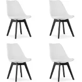 TEXTILOMANIE Set van 4 Stoelen MARK – Wit, Zwarte Poten, Kunststof Zitting met Kunstlederen Kussen, Strak Design, Ergonomisch, Geschikt voor Keuken, Eetkamer, Kantine en Werkruimte, Max. 120 kg