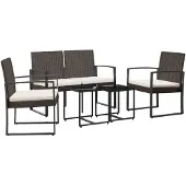 vidaXL 5-delige Tuinset met kussens polypropeen rattan bruin