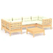 vidaXL 7-delige Loungeset met crèmekleurige kussens grenenhout