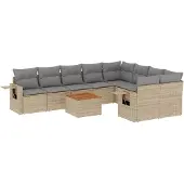 vidaXL 10-delige Loungeset met kussens poly rattan gemengd beige