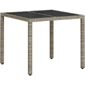 vidaXL Tuintafel met glazen blad 90x90x75 cm poly rattan lichtgrijs