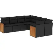 vidaXL 8-delige Loungeset met kussens poly rattan zwart