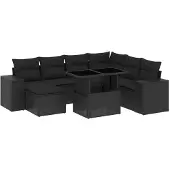 vidaXL 8-delige tuinmeubelset met kussens, zwart, polyrotan