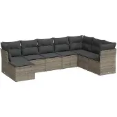vidaXL 8-delige tuinmeubelset met kussens, grijs, polyrotan