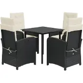 vidaXL 5-delige Tuinset met kussens poly rattan zwart