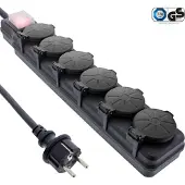 InLine IP44 outdoor stekkerdoos met 6 contacten | schakelaar | zwart | 5 meter