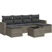 vidaXL 7-delige Loungeset met kussens poly rattan grijs