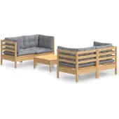 vidaXL 5-delige Loungeset met grijze kussens grenenhout