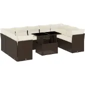 vidaXL 10-delige Loungeset met kussens poly rattan bruin