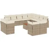 vidaXL 13-delige Loungeset met kussens poly rattan beige