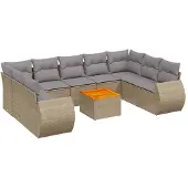 vidaXL 10-delige Loungeset met kussens poly rattan beige