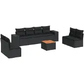 vidaXL 9-delige Loungeset met kussens poly rattan zwart