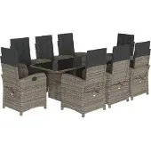 vidaXL 9-delige Tuinset met kussens poly rattan grijs