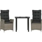 vidaXL 3-delige Tuinset met kussens poly rattan grijs