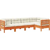 vidaXL 5-delige Loungeset met kussens massief grenenhout wasbruin
