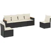 vidaXL 6-delige tuinmeubelset met kussens, zwart, polyrotan