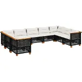 vidaXL 9-delige Loungeset met kussens poly rattan zwart