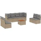 vidaXL 9-delige Loungeset met kussens poly rattan gemengd beige