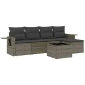 vidaXL 6-delige Loungeset met kussens poly rattan grijs