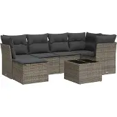 vidaXL 7-delige Loungeset met kussens poly rattan grijs