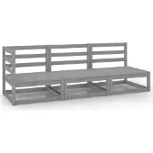 Syfax 3-delige Loungeset massief grenenhout grijs