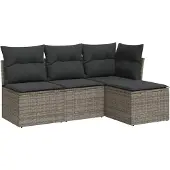 vidaXL 4-delige Loungeset met kussens poly rattan grijs