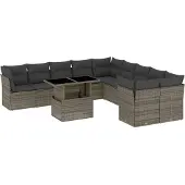 vidaXL 11-delige Loungeset met kussens poly rattan grijs