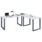 VCM Lona hoekbureau 130x130x50 cm U-frame wit, zilverkleurig.