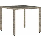 Syfax Tuintafel met glazen blad 90x90x75 cm poly rattan grijs