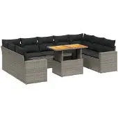 vidaXL 10-delige Loungeset met kussens poly rattan grijs