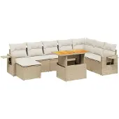 vidaXL 9-delige Loungeset met kussens poly rattan beige