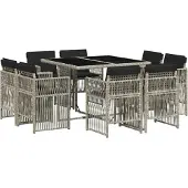 vidaXL 9-delige Tuinset met kussens poly rattan lichtgrijs